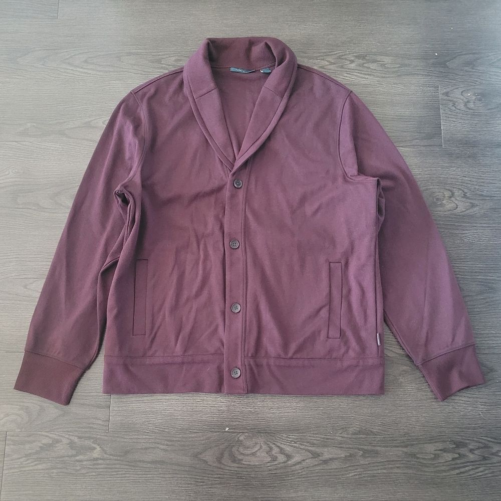 Perry Ellis Maroon Shawl Collar Cardigan Sweater Size XL Preppy